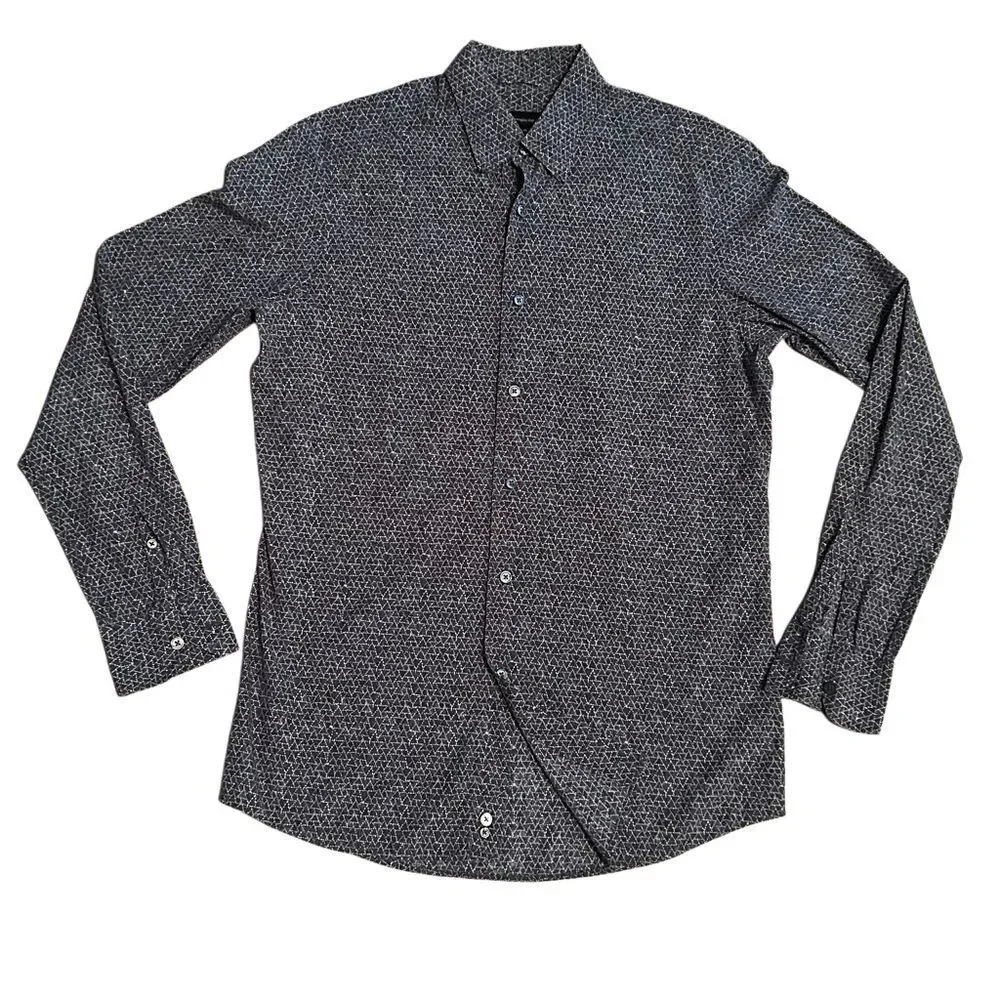 Ermenegildo Zegna Geometric Abstract Button Down Shirt Navy White  Designer M
